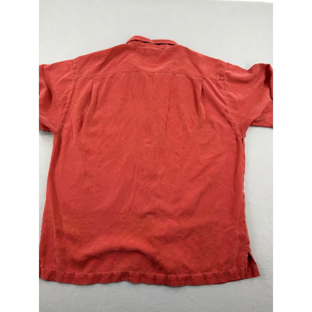 Tommy Bahama 100% Silk Mens Large Red Jacquard Palm Leaf Camp Shirt Button Up